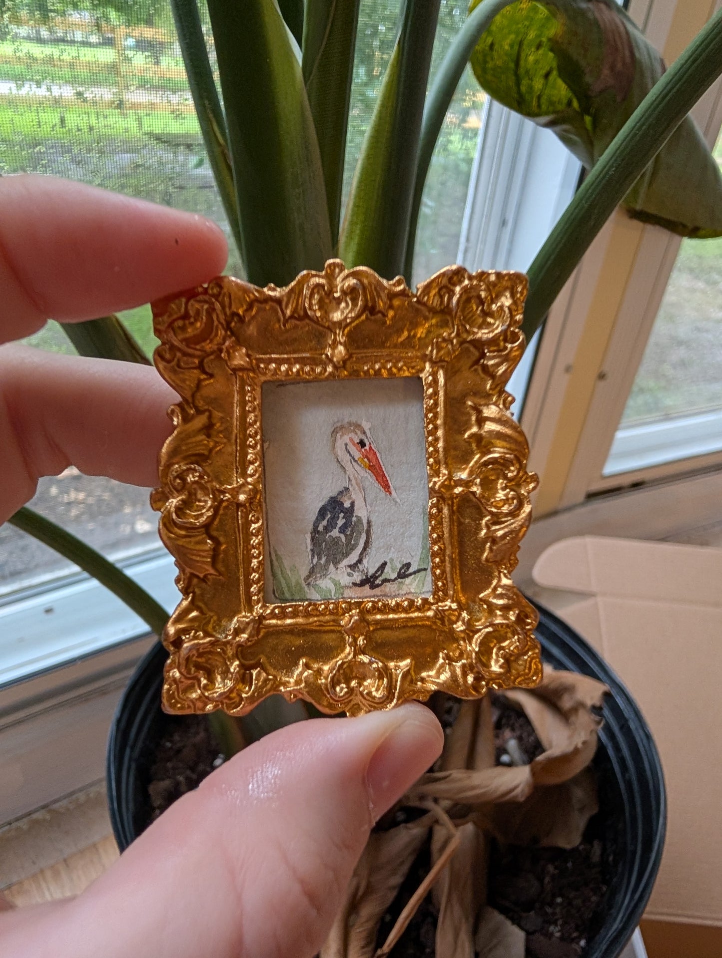 Mini Pelican Painting - Original Watercolor Art by Lora Cavallin