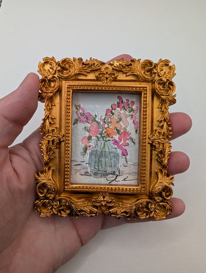 Mini Vase of Flowers Painting - Original Watercolor Art by Lora Cavallin