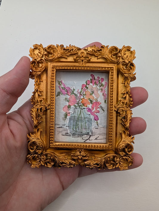 Mini Vase of Flowers Painting - Original Watercolor Art by Lora Cavallin
