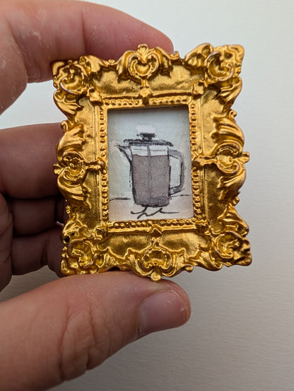 Mini French Press Coffee Painting - Original Watercolor Art by Lora Cavallin