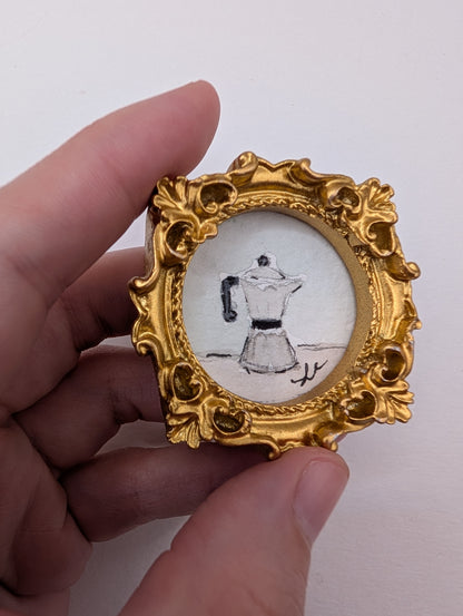 Mini Moka Coffee Pot Painting - Original Watercolor Art by Lora Cavallin