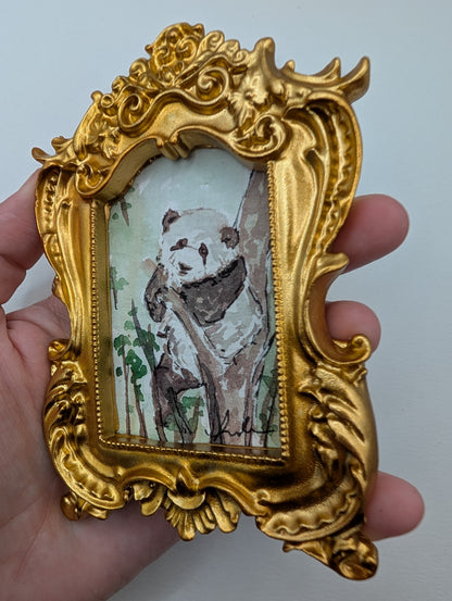 Mini Panda Painting - Original Watercolor Art by Lora Cavallin