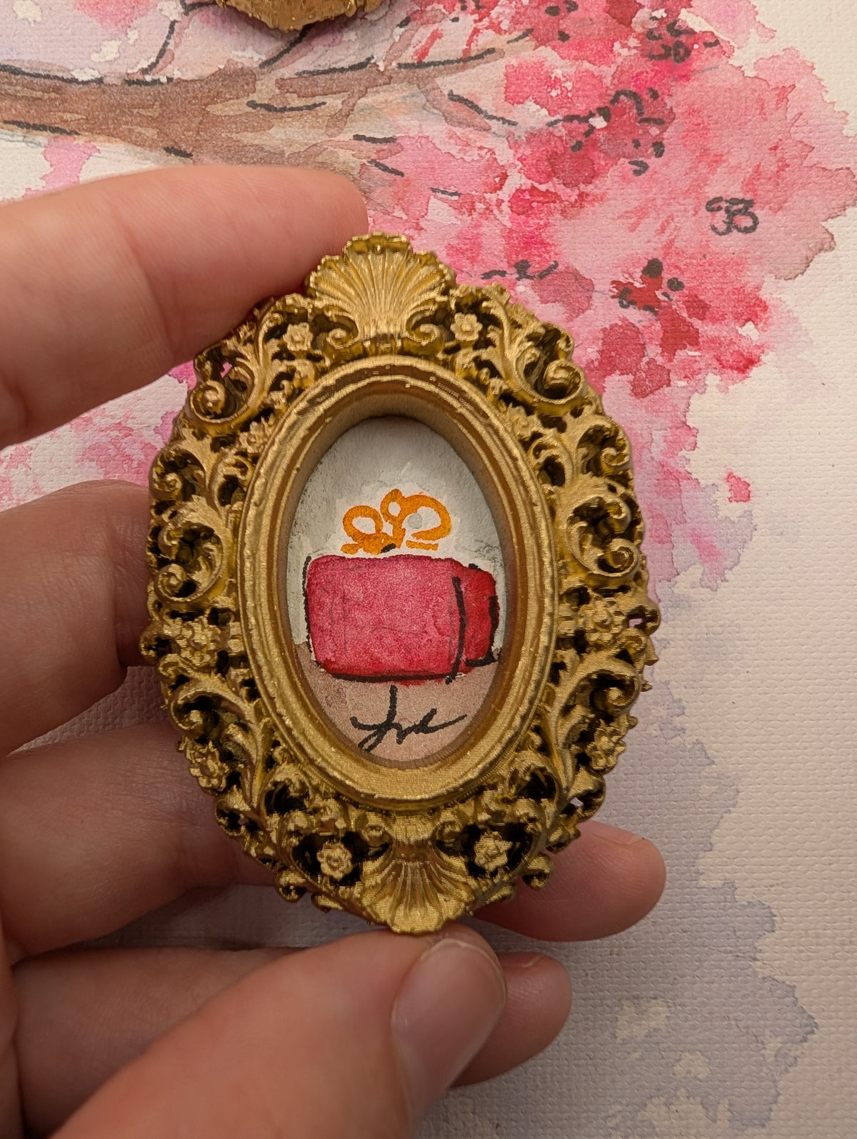 Mini Candy Cane Painting - Original Watercolor Art by Lora Cavallin