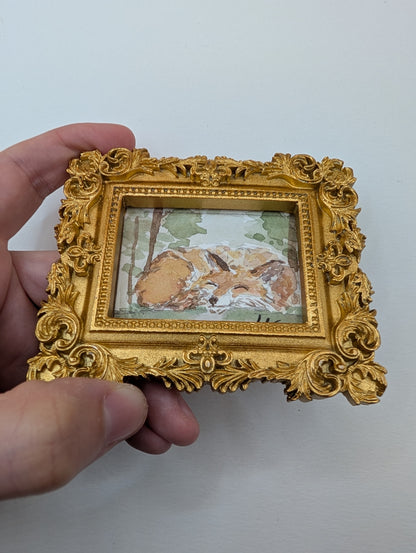 Mini Sleeping Fox Painting - Original Watercolor Art by Lora Cavallin