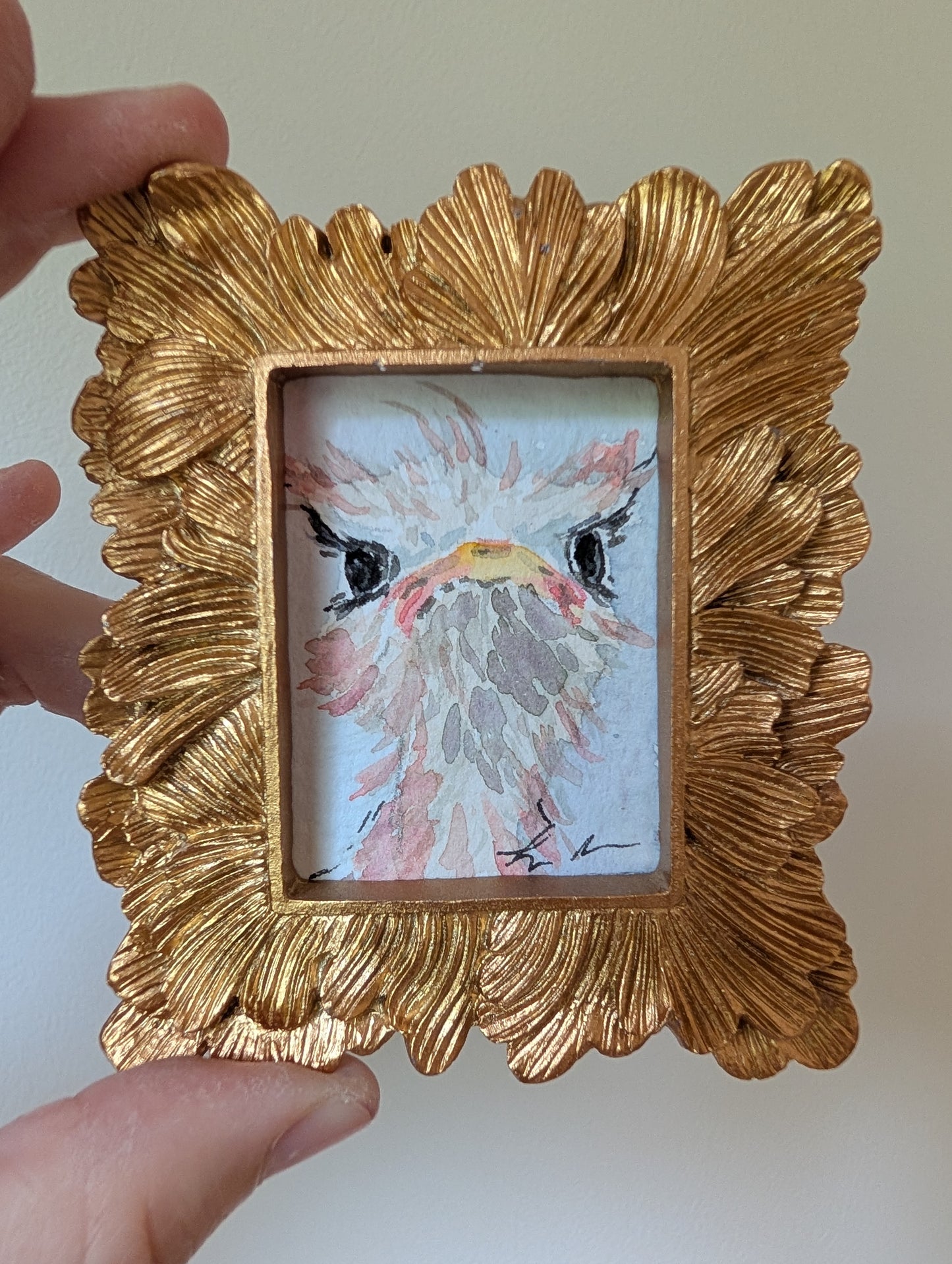 Mini Ostrich Painting - Original Watercolor Art by Lora Cavallin