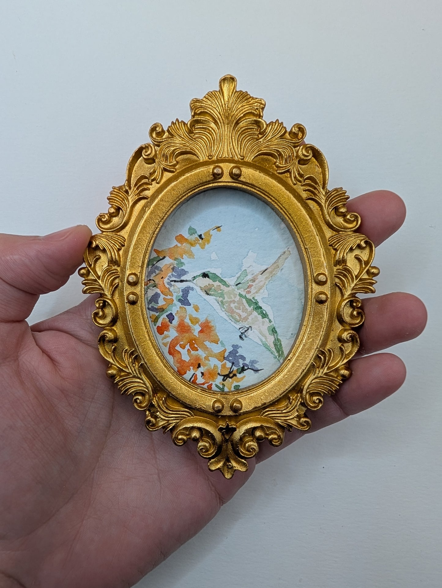 Mini Hummingbird Painting - Original Watercolor Art by Lora Cavallin