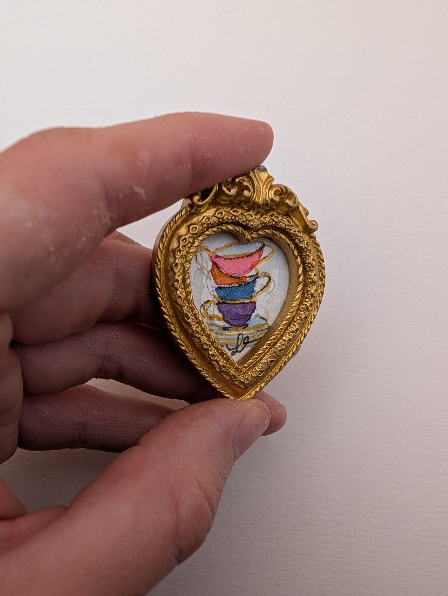 Mini Stack of Teacups Painting - Original Watercolor Art by Lora Cavallin