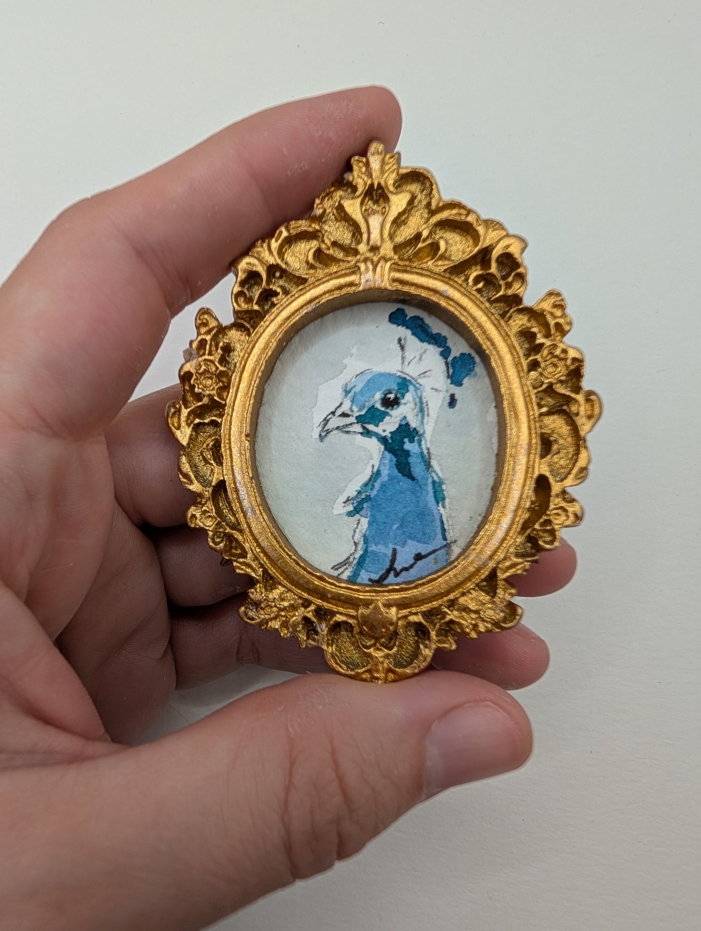 Mini Peacock Painting - Original Watercolor Art by Lora Cavallin