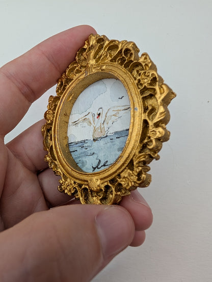 Mini Swan Painting - Original Watercolor Art by Lora Cavallin