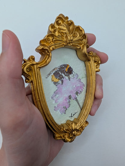 Mini Bee on Flower Painting - Original Watercolor Art by Lora Cavallin