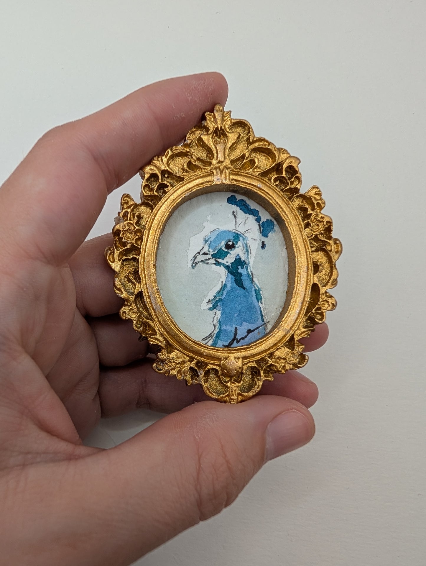 Mini Peacock Painting - Original Watercolor Art by Lora Cavallin