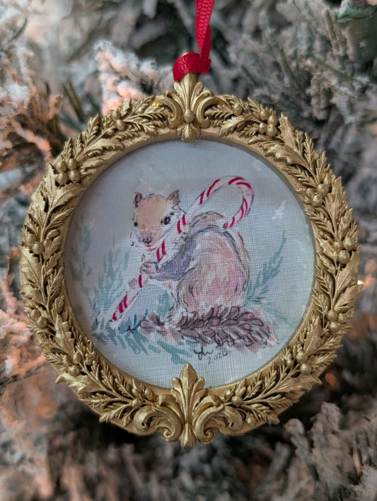 Chipmunk with a Candy Cane – Single Giclée Ornament, Christmas Friends 2026 Limited Edition