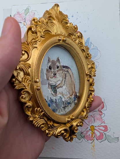 Mini Chipmunk with Coffee Painting - Original Watercolor Art by Lora Cavallin