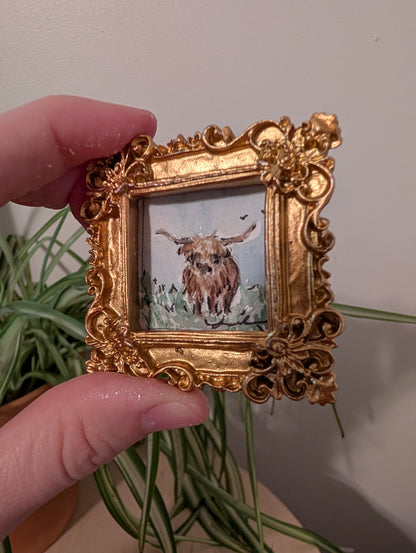 Mini Highland Cow Painting - Original Watercolor Art by Lora Cavallin
