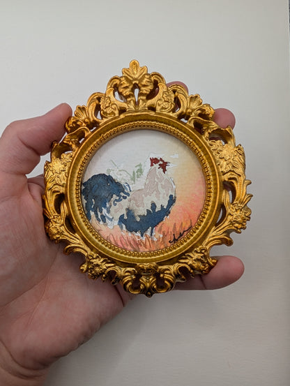 Mini Rooster Painting - Original Watercolor Art by Lora Cavallin