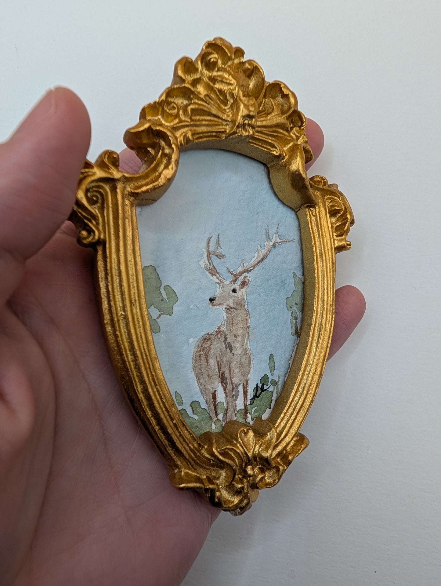 Mini Deer Painting - Original Watercolor Art by Lora Cavallin