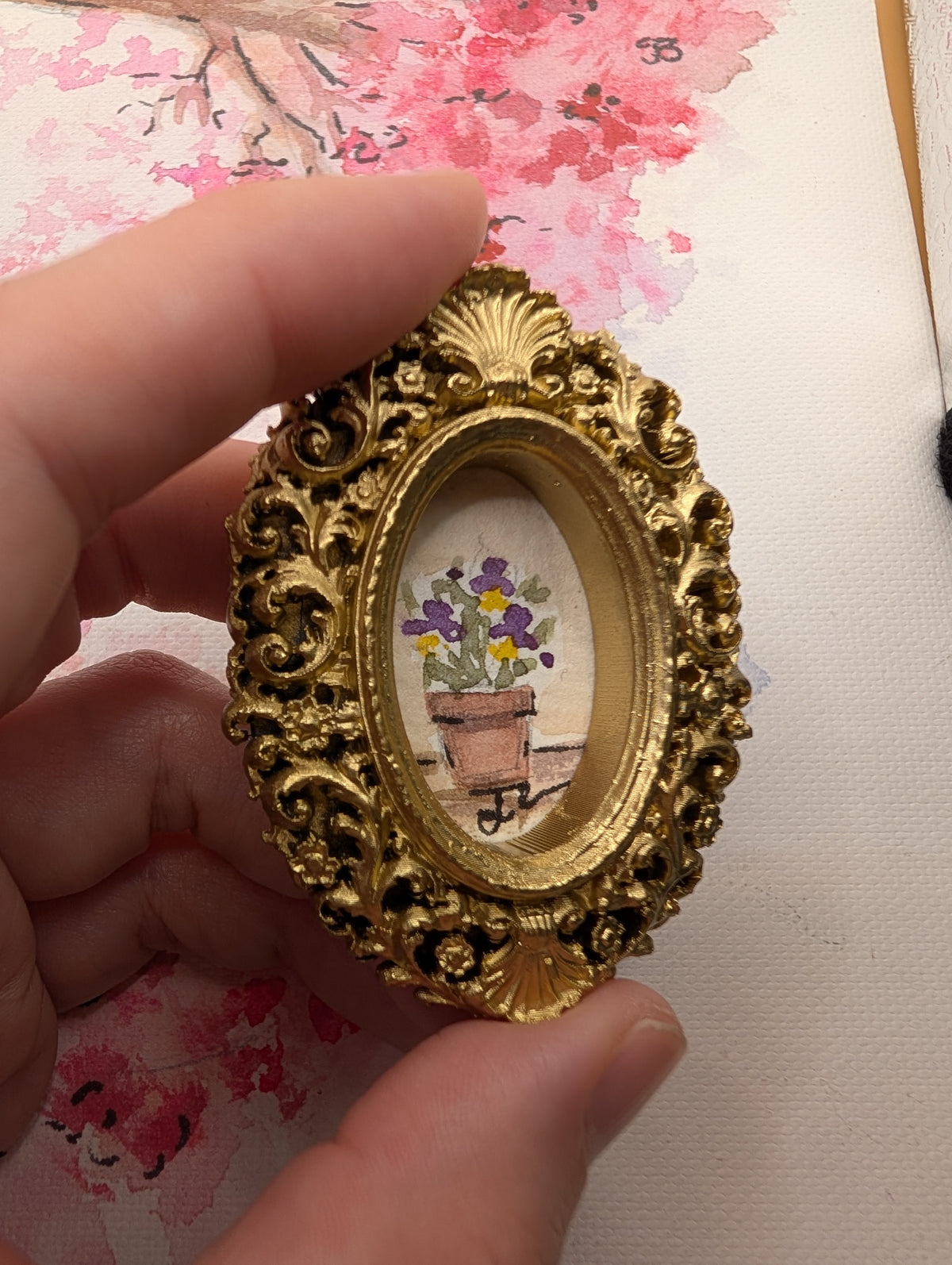 Mini Potted Flowers Painting - Original Watercolor Art by Lora Cavallin