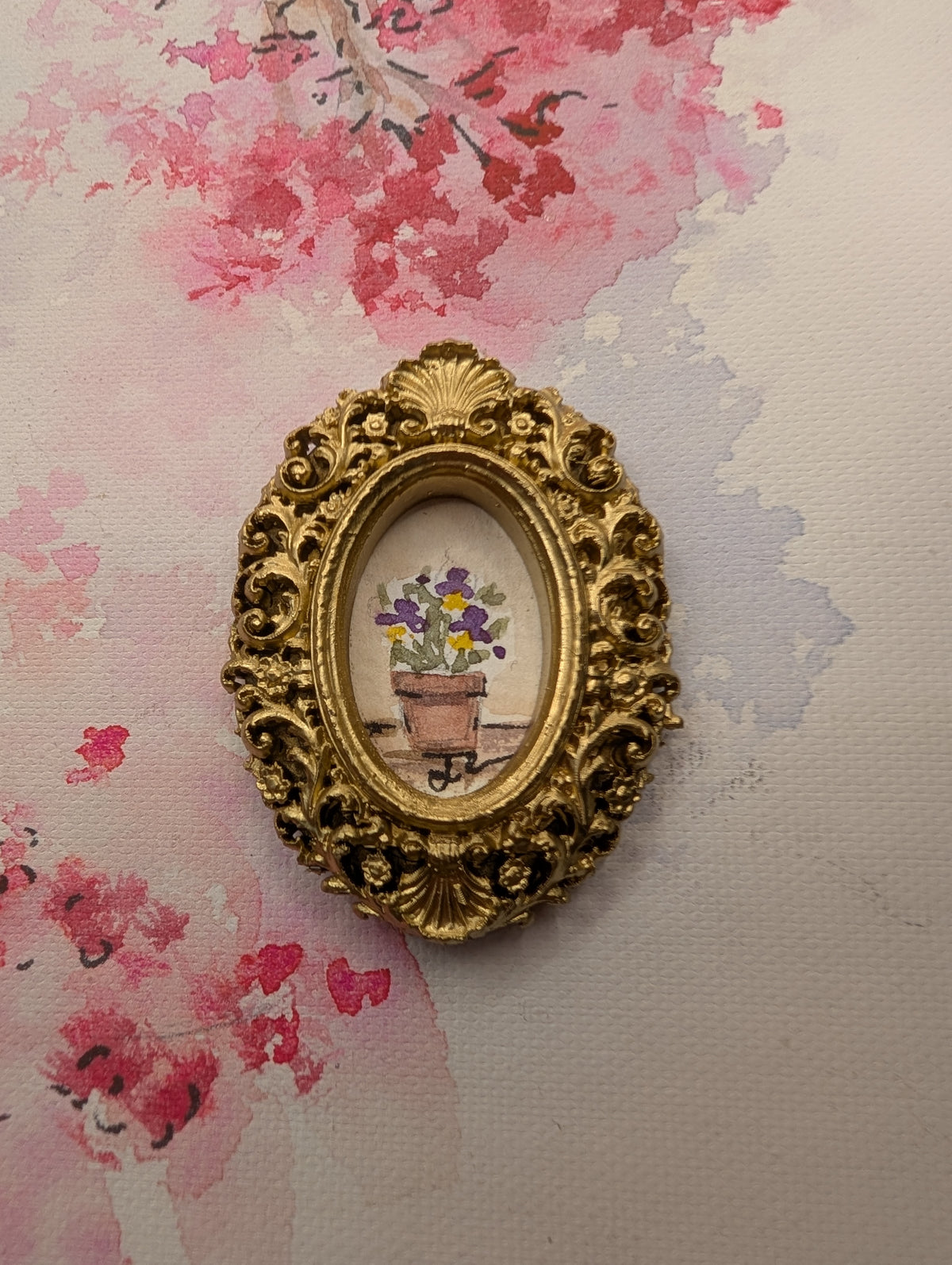 Mini Potted Flowers Painting - Original Watercolor Art by Lora Cavallin