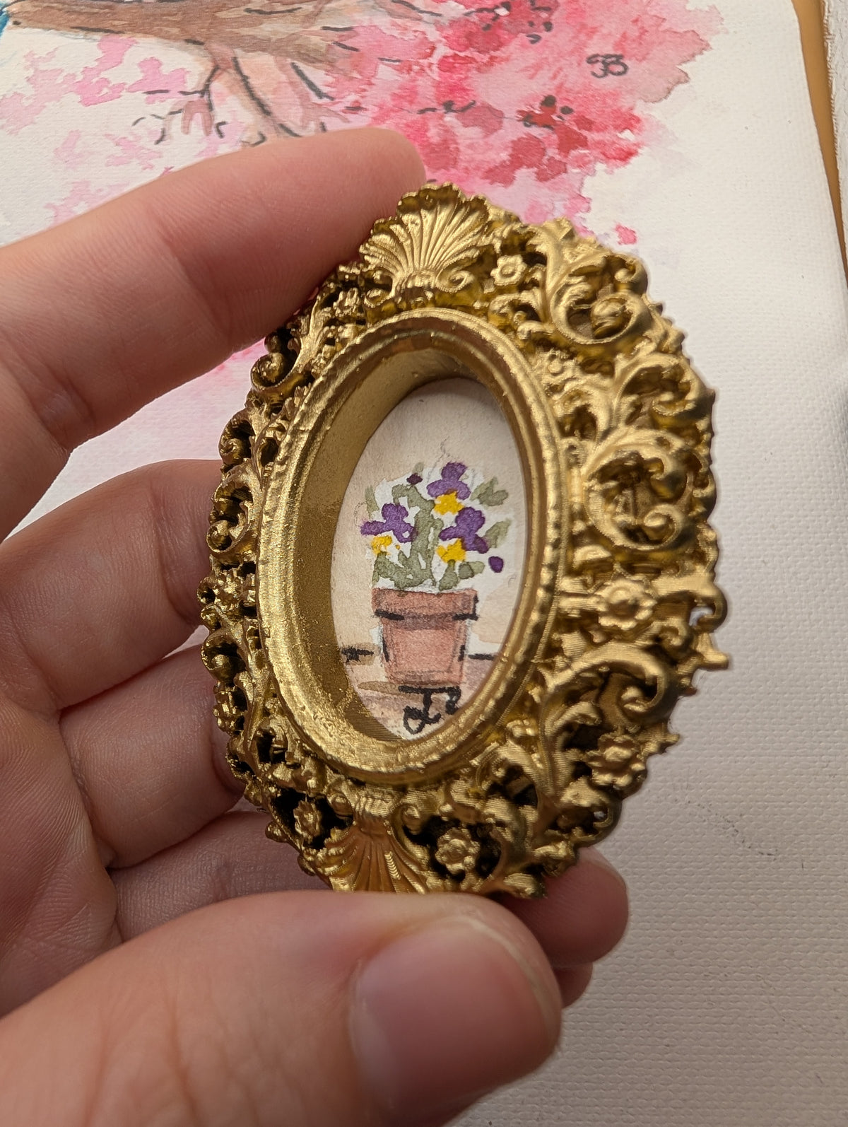 Mini Potted Flowers Painting - Original Watercolor Art by Lora Cavallin