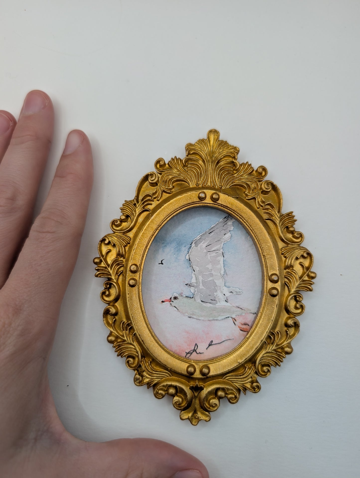 Mini Seagull Painting - Original Watercolor Art by Lora Cavallin