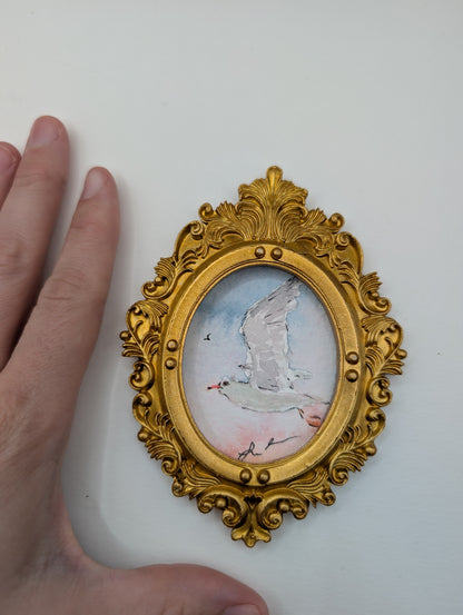 Mini Seagull Painting - Original Watercolor Art by Lora Cavallin