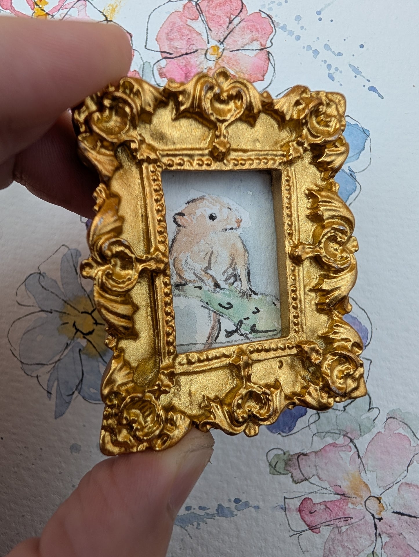 Mini Field Mouse Painting - Original Watercolor Art by Lora Cavallin