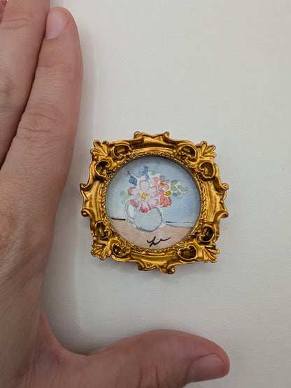 Mini Vase of Flowers Painting - Original Watercolor Art by Lora Cavallin