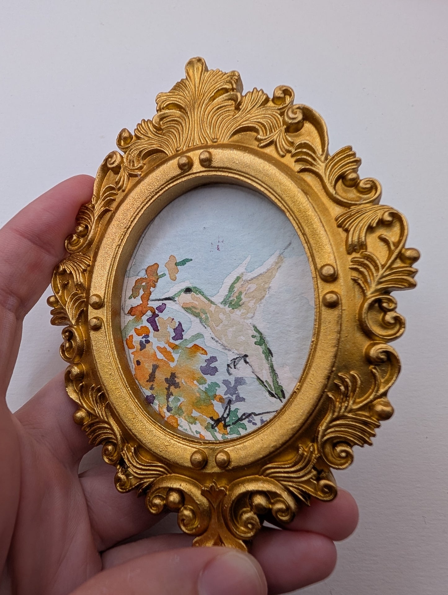 Mini Hummingbird Painting - Original Watercolor Art by Lora Cavallin
