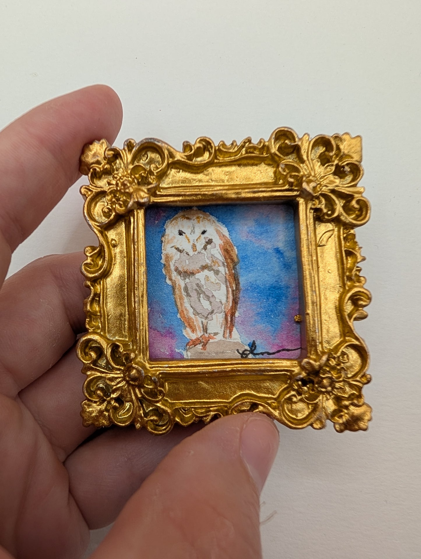 Mini Owl Painting - Original Watercolor Art by Lora Cavallin