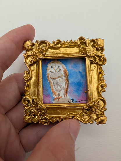 Mini Owl Painting - Original Watercolor Art by Lora Cavallin