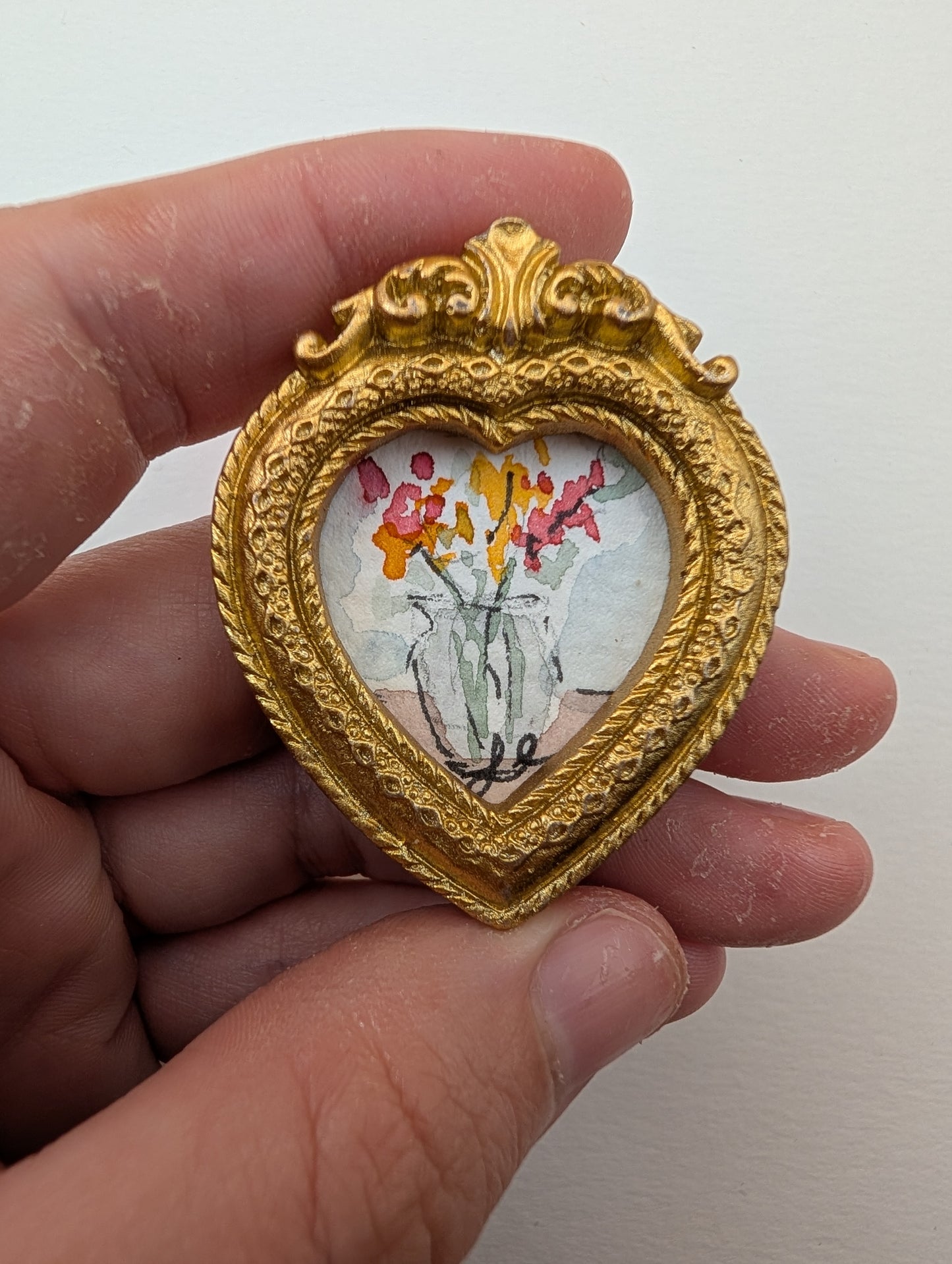 Mini Vase of Flowers Painting - Original Watercolor Art by Lora Cavallin