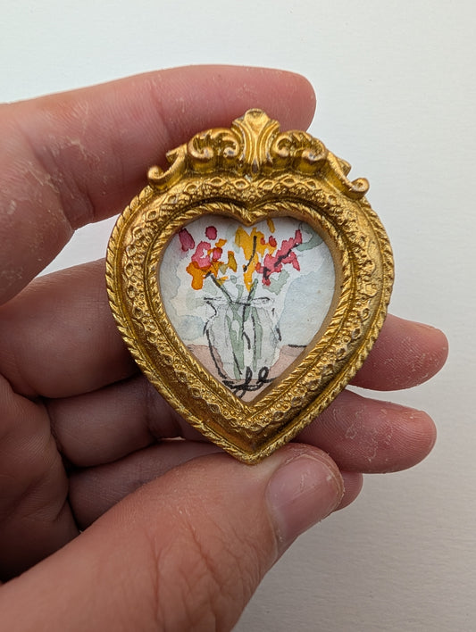 Mini Vase of Flowers Painting - Original Watercolor Art by Lora Cavallin