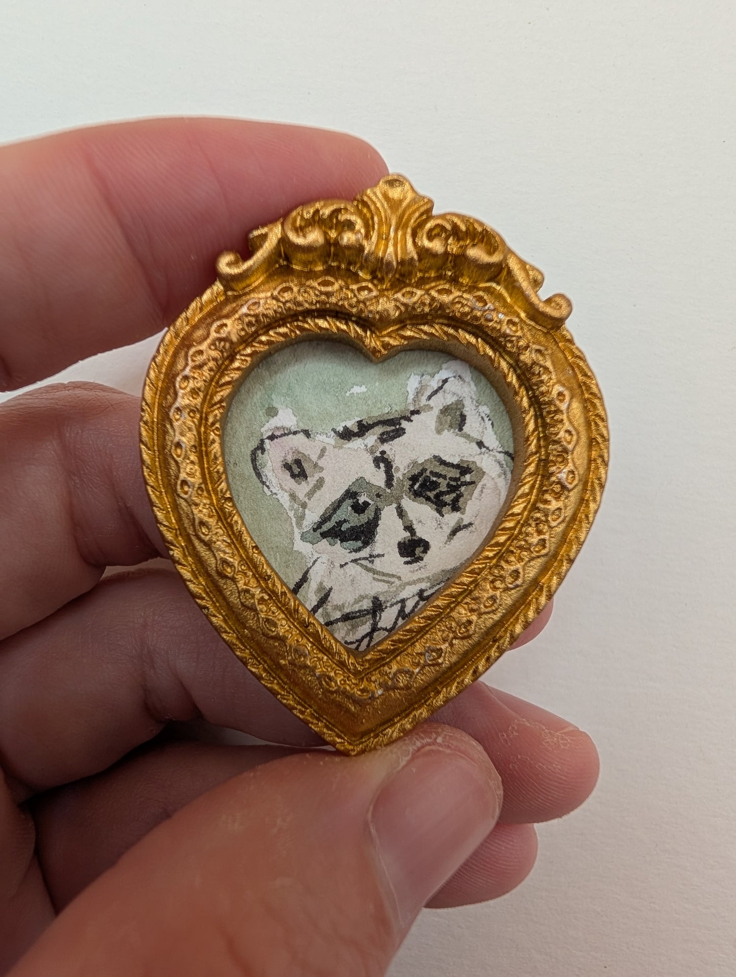 Mini Baby Raccoon Painting - Original Watercolor Art by Lora Cavallin