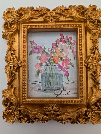 Mini Vase of Flowers Painting - Original Watercolor Art by Lora Cavallin