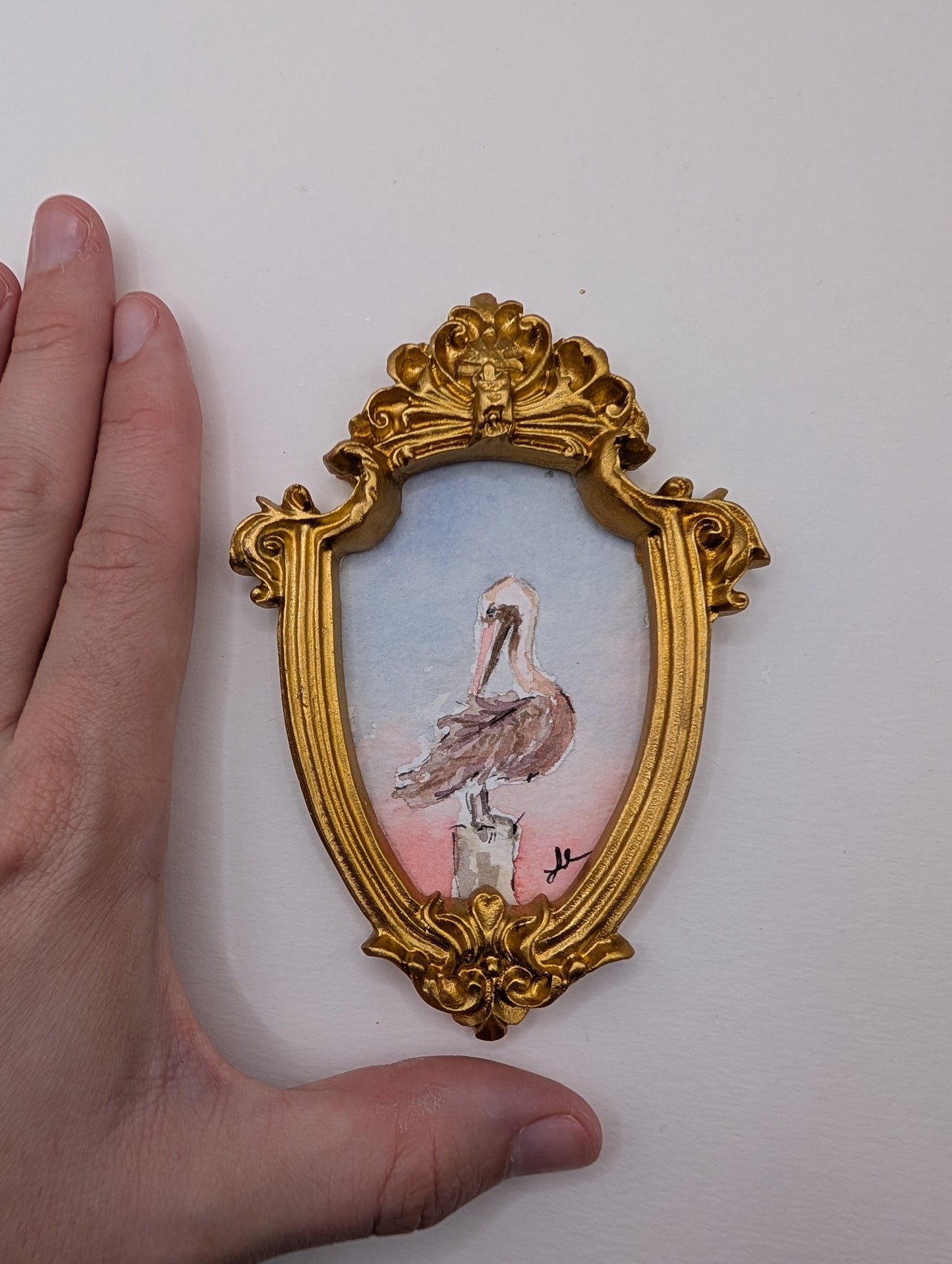 Mini Pelican Painting - Original Watercolor Art by Lora Cavallin
