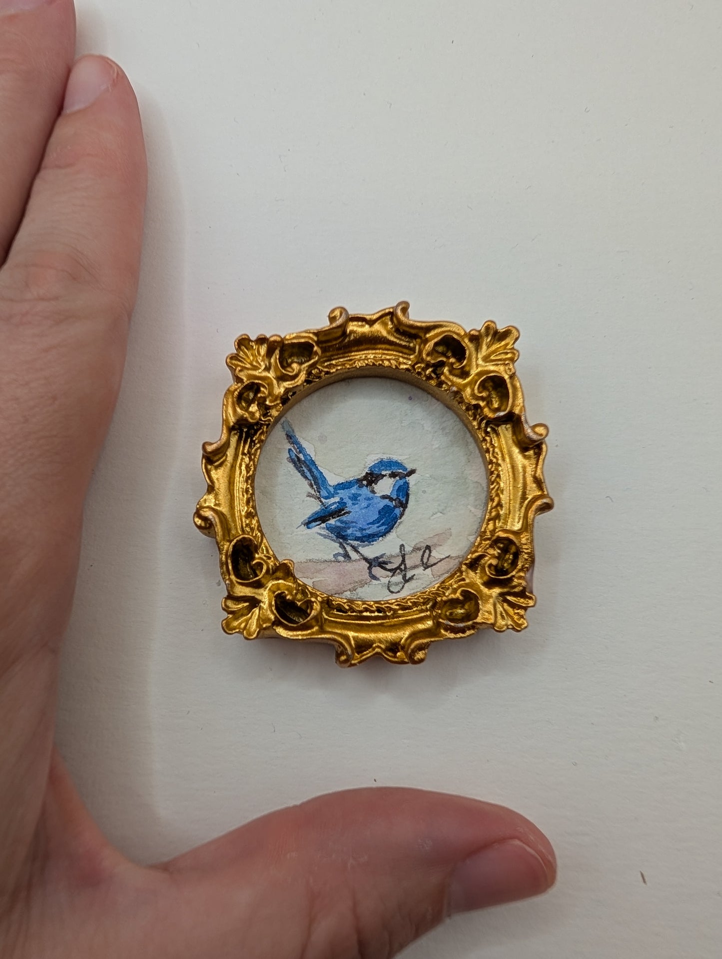 Mini Blue Fairy Wren Bird Painting - Original Watercolor Art by Lora Cavallin