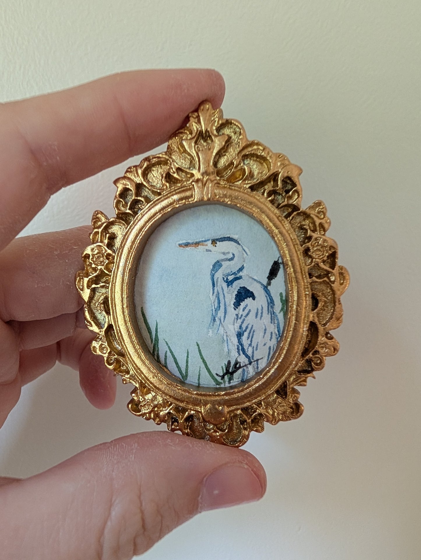 Mini Blue Heron Painting - Original Watercolor Art by Lora Cavallin