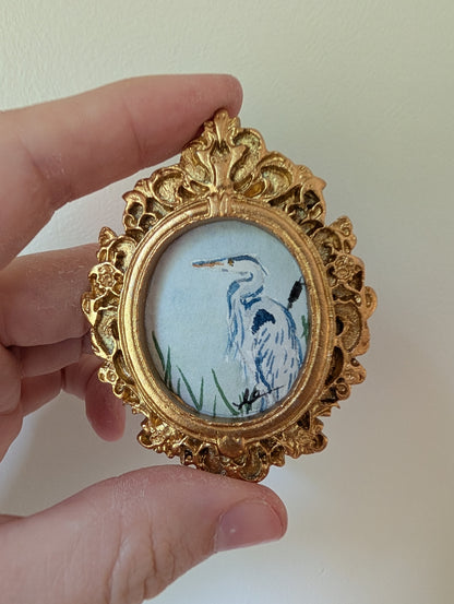 Mini Blue Heron Painting - Original Watercolor Art by Lora Cavallin