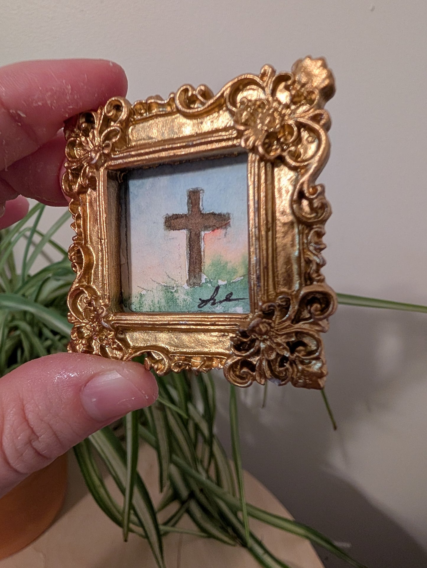 Mini Cross Painting - Original Watercolor Art by Lora Cavallin
