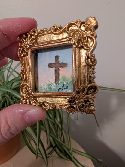Mini Cross Painting - Original Watercolor Art by Lora Cavallin