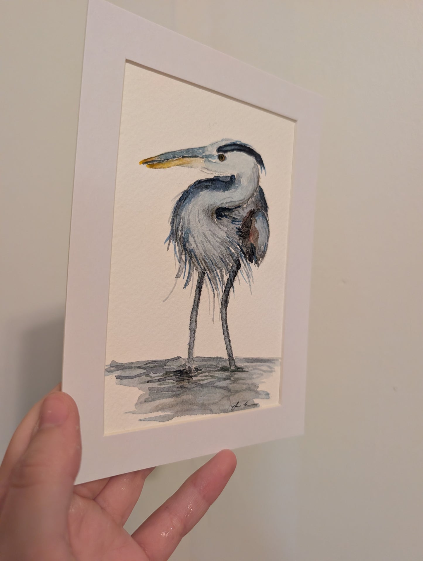 Great Blue Heron Watercolor Painting - 4 x 6" - No Frame, Comes with Mat - Original Art by Lora Cavallin