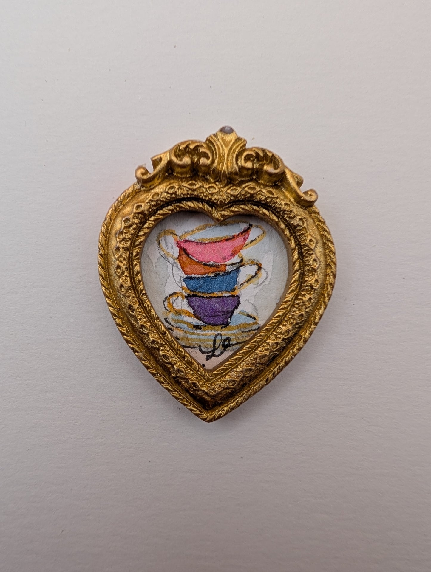 Mini Stack of Teacups Painting - Original Watercolor Art by Lora Cavallin
