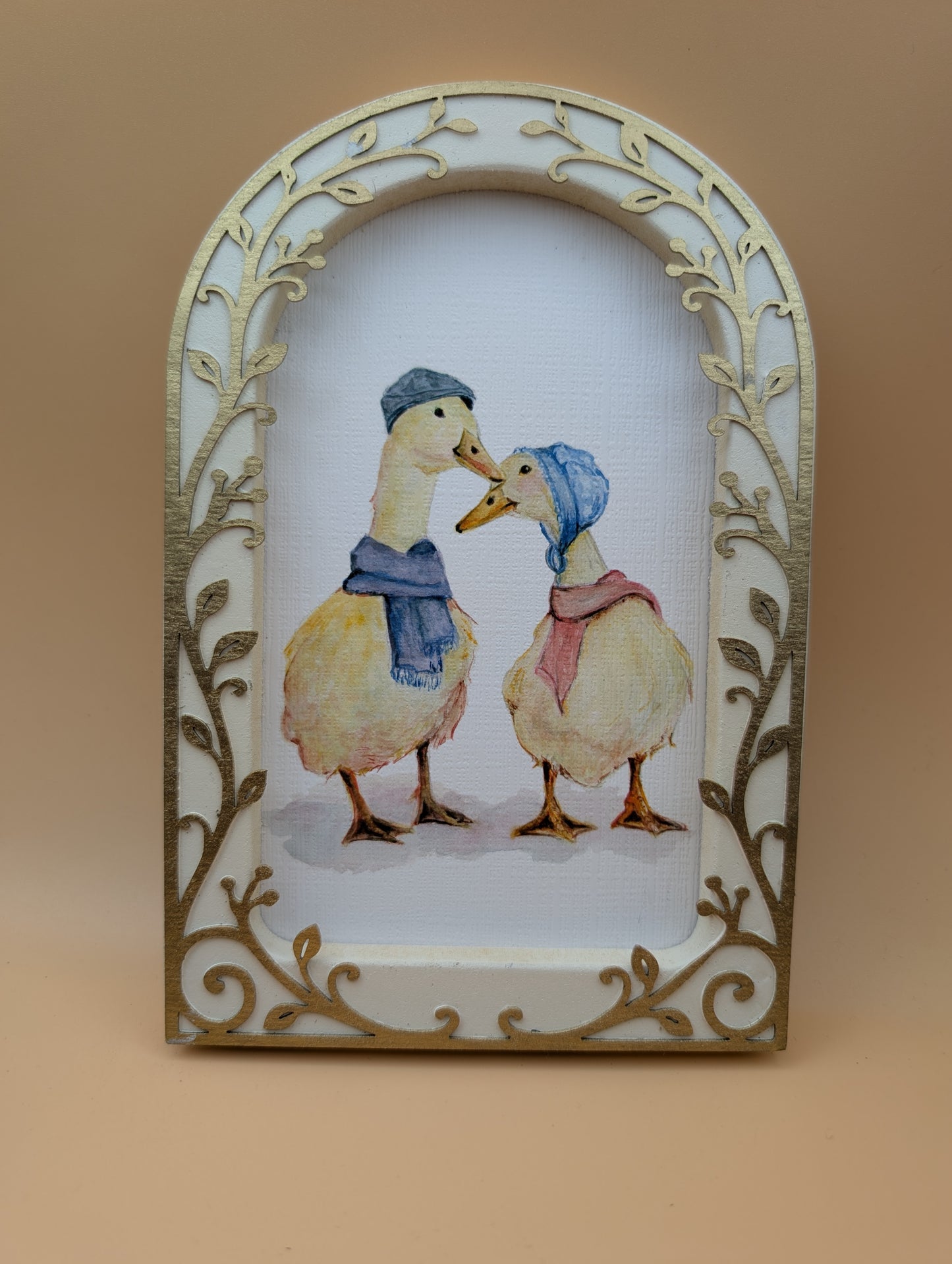 Romantic Ducks on Date Print - Arched Framed Print