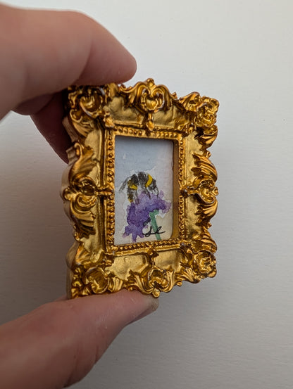 Mini Bee on Flower Painting - Original Watercolor Art by Lora Cavallin