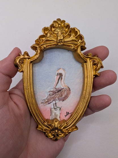 Mini Pelican Painting - Original Watercolor Art by Lora Cavallin