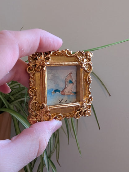 Mini Mallard Duck Painting - Original Watercolor Art by Lora Cavallin