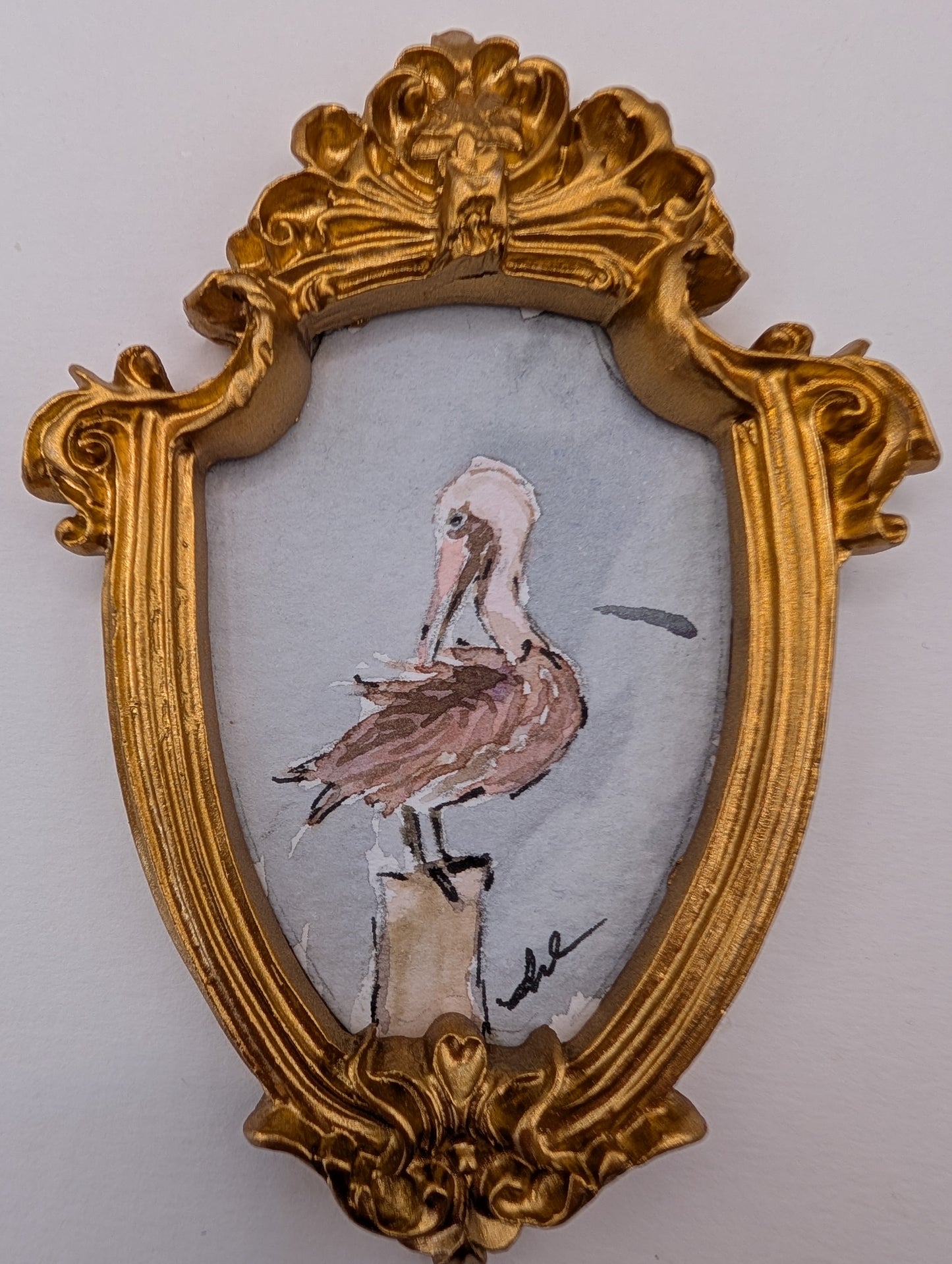 Mini Pelican Painting - Original Watercolor Art by Lora Cavallin