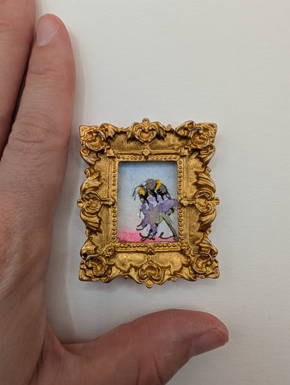 Mini Bee on Flower Painting - Original Watercolor Art by Lora Cavallin