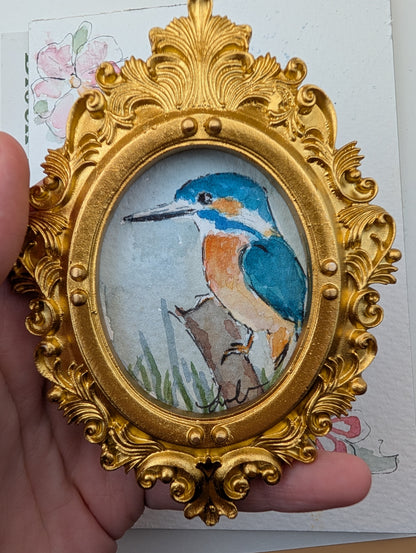 Mini Kingfisher Painting - Original Watercolor Art by Lora Cavallin