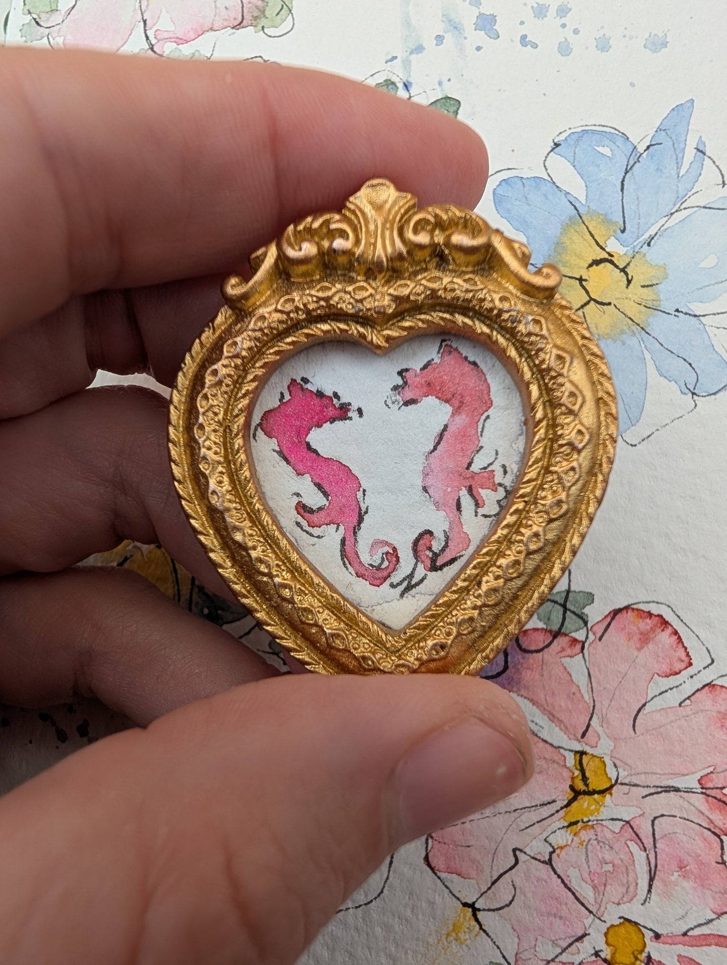 Mini Seahorse Painting - Original Watercolor Art by Lora Cavallin